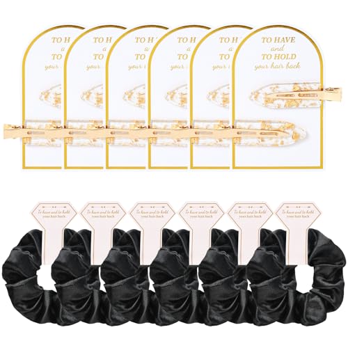 Bridesmaid Hair Clips & Silk Scrunchies Gift Set – 12 Pcs, Rose Gold Text