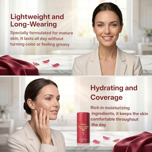 VKSpoa Color Changing Foundation - Self-Adjusting Liquid Makeup for Mature Skin, SPF 15, 30ml