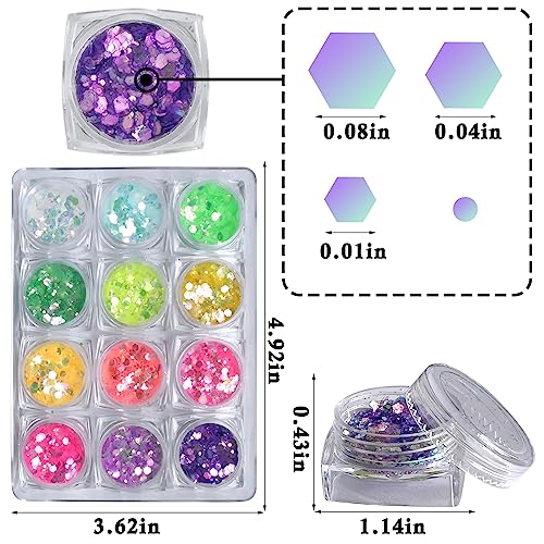 LuckForever 12 Colors Chunky Body Glitters Spring/Summer Collection Star River Glitter Glitter Mix Nail Glitter Flakes Illusion Candy Sequins Powder for Acrylic Nails Crafts Paints Resin Cosmetics