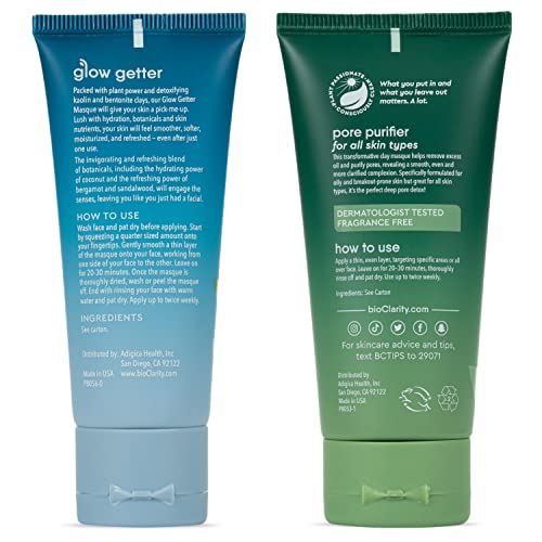 BioClarity Face Mask Set | Includes Clarifying and Hydrating Masks for Soft, Smooth, Refreshed Skin | 100% Vegan Ingredients | With Coconut, Bergamot, Sandalwood, Tea Tree, Aloe, and Floralux