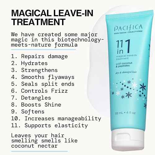Pacifica Leave In Conditioner - 11 in 1 Magical Hair Treatment - Strengthen & Repair Damaged Hair - Deep Conditioning for Dry Hair Adds Shine & Anti-Frizz for Straight, Wavy & Curly Hair Care, Vegan