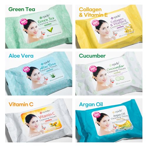 Epielle Makeup Remover Wipes Oil-Free & Hypoallergenic, Aloe Vera — 30 Sheets/Pack, Pack of 6