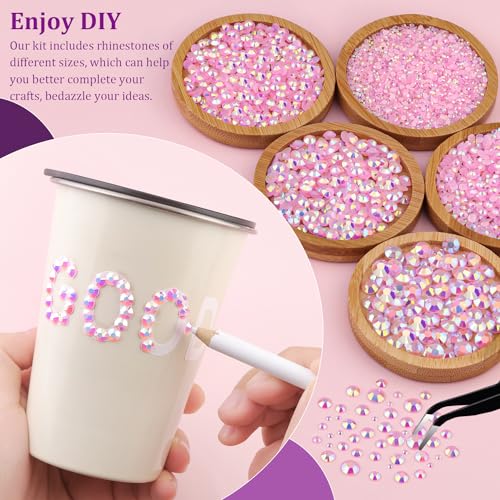 TINKRSTUFF Resin Jelly Rhinestones with Glue – Light Pink AB Flatbacks 2 Box Kit (1 Small Pack + 3x10ml Glue) for DIY Tumblers, Nails, Clothing
