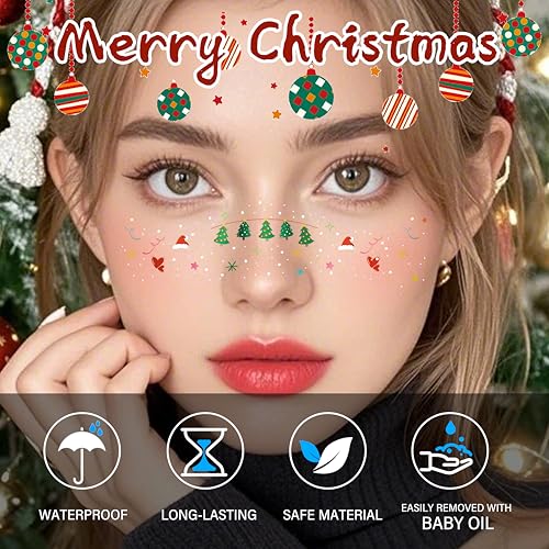 8 Pcs Christmas Temporary Freckles ? Shiny Freckles Face Tattoo, Waterproof & Sweatproof Christmas Party Supplies for Kids and Women, Christmas Theme Face Makeup, Party Christmas Face Decoration