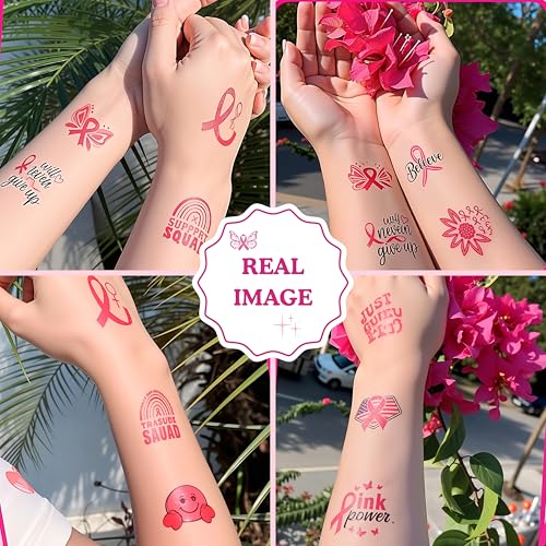 72 Breast Cancer Awareness Temporary Tattoos, Pink Stickers