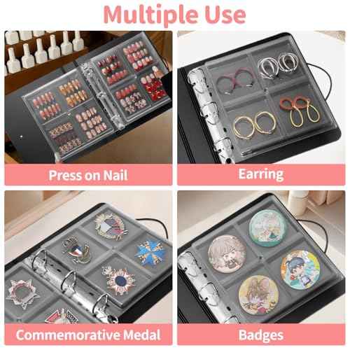 CGBE Press On Nail Organizer: Upgraded Dust & Crush-Resistant Protection, Removable D-Ring Binder Pages, Press On Nail Storage with Nail Tape