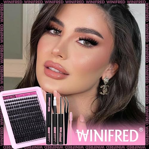 Winifred Fairy Lash Clusters Kit Eyelash Extension Kit Fluffy Lash Clusters 10-18mm D Curly Cluster Eyelash Extensions Volume Wispy Lash Extension Kit Spiky Individual Lashes Kit Lash Bond and Seal