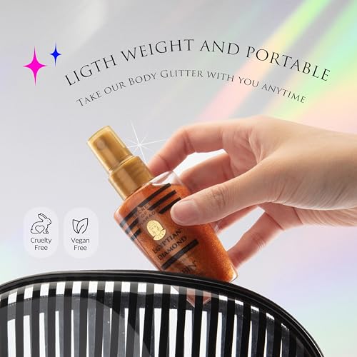 Egyptian Diamond Hair, Face & Body Glitter Mist - Gold 2.37oz | Quick-Drying, Long-Lasting Shiny Spray for Clothes, Rave, Festival, Travel Essentials | TikTok Trend Items