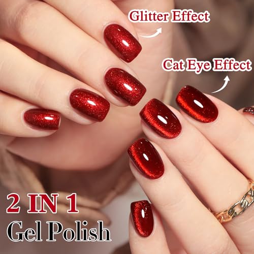 Double Rhythm Cat Eye Gel Nail Polish - Blood Red 15ml