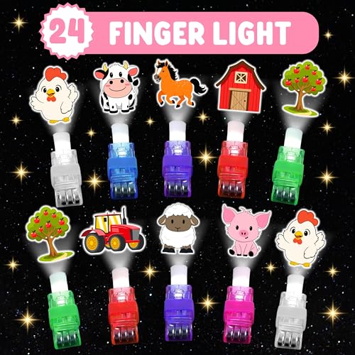 72 PC Farm Party Favors Set - 24 LED Finger Lights & 48 Glow Tattoos