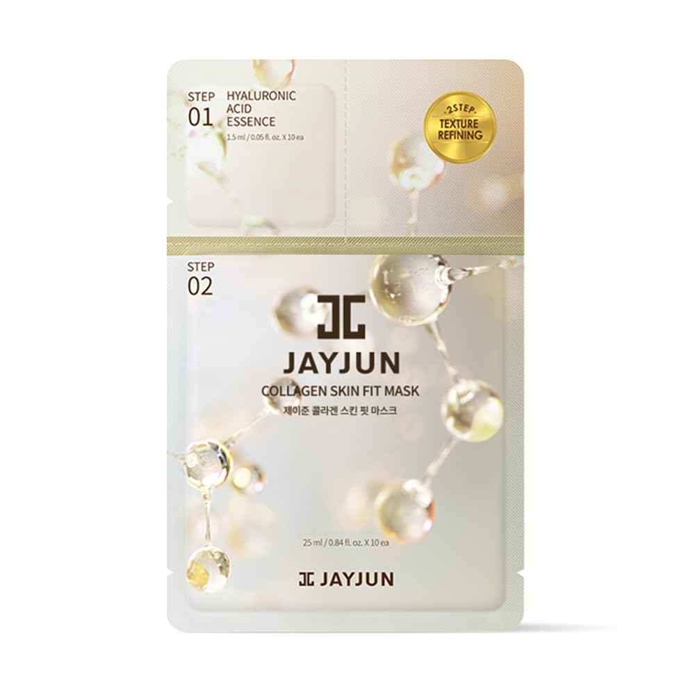 JAYJUN Collagen Skin Fit Mask (10 Sheets) – 2-Step All in one Hydration & Firming Ritual with Hyaluronic Acid & Marine Collagen 0.84 fl. oz.