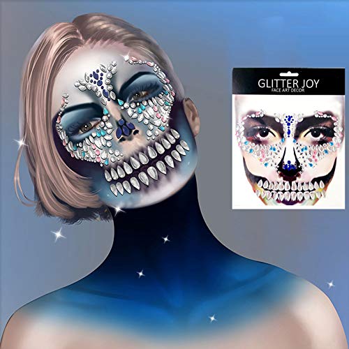Day of the Dead Skull Face Gems Stickers, 4-Pack | Reusable Rhinestone Tattoos