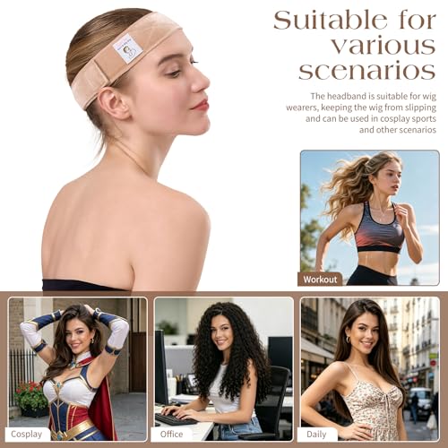 Wig Grip Band - Non-Slip Velvet Headband, 2 Pack + 4 Caps