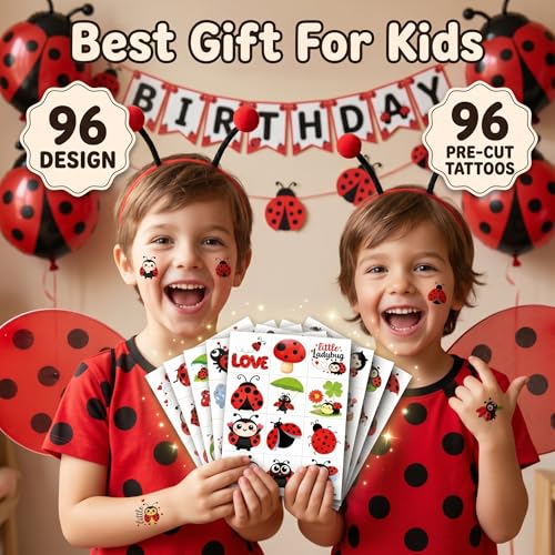 96 Cute Ladybug Temporary Tattoos for Kids