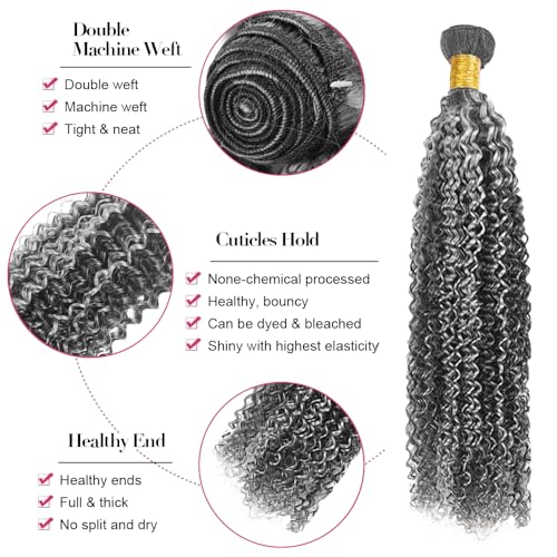 Fridnae Ombre Gray Curly Wave Human Hair Bundles - 3 Pack, 16"
