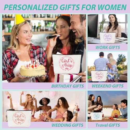 6Pcs Girls Trip Gifts Girls Weekend Makeup Bag Girls Trip 2025 Gifts Favors Summer Gifts Cosmetic Bag Toiletry Bag Zipper Pouch Weekender Bags for Women Girl Friendship Bachelorette Party Birthday