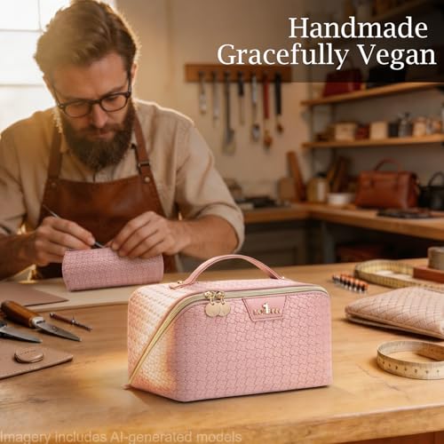 Vegan Leather Makeup Bag Set 3-Piece Travel Organizer