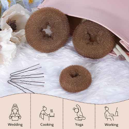 TsMADDTs Dount Bun Maker, 3PCS Light Brown Hair Bun Maker with 20PCS Bobby Pins for Ballet, Dance
