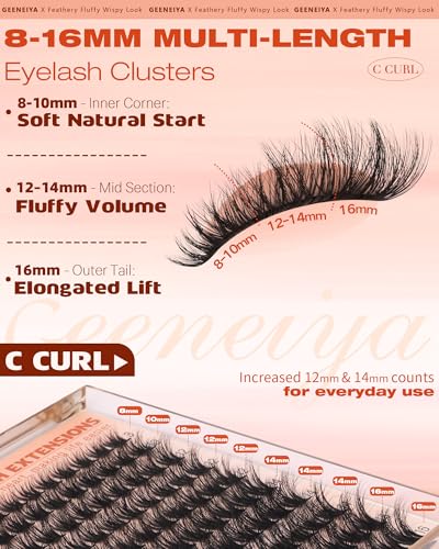 Geeneiya Fluffy Lash Clusters - 8-16mm Natural C Curl Extensions