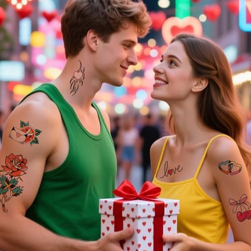 Valentine's Day Temporary Tattoos - 20 Sheets, Waterproof & Long Lasting