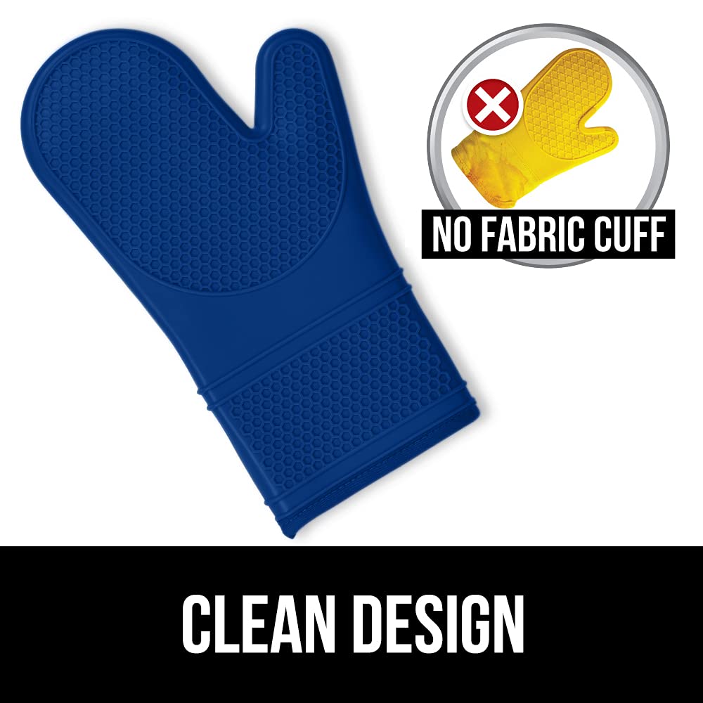 Gorilla Grip Heat and Slip Resistant Silicone Oven Mitts Set, Soft Cotton Lining, Waterproof, BPA-Free, Long Flexible Thick Gloves for Cooking, BBQ, Kitchen Mitt Potholders, 12.5 in, Blue