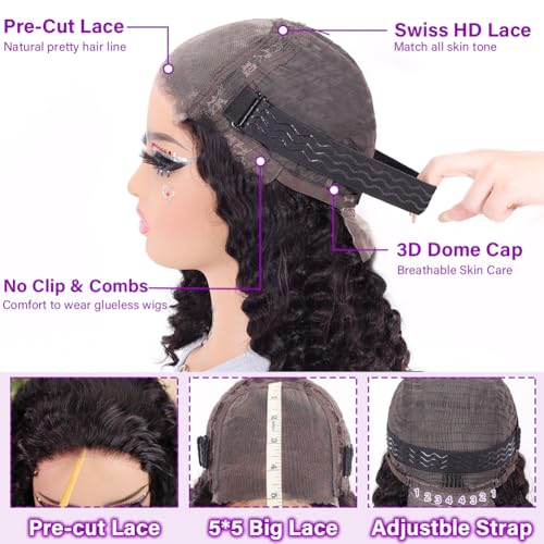 UCUVIC Curly Bob Wig 5x5 Glueless Human Hair 12 Inch