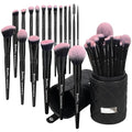 Bueart Design 18Pcs Pro Deluxe Fuchsia Pink Black Makeup Brushes set with Travel Make up Brush Holder case Foundation concealer contour Blush eyeshadow face make up brush set