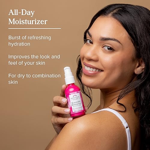 HERITAGE STORE Rosewater Facial Moisturizer - Soothing Gel Cream w/Rose Complex, Niacinamide and Hyaluronic Acid - Dry to Combination Skin - Hypoallergenic, Vegan, Cruelty Free, 60-Day Guarantee, 2oz