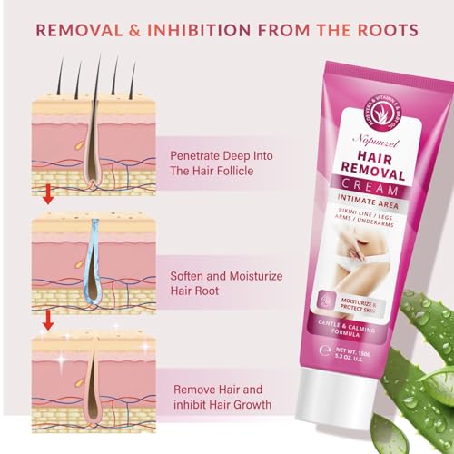 Hair Removal Cream for Women: Depilatory Cream for Intimate Areas and Pubic Area with Aloe Vera and Vitamin E - Hair Removal for Body Legs Arms Underarms Bikini - Fast Painless Soothing - 5.3 oz