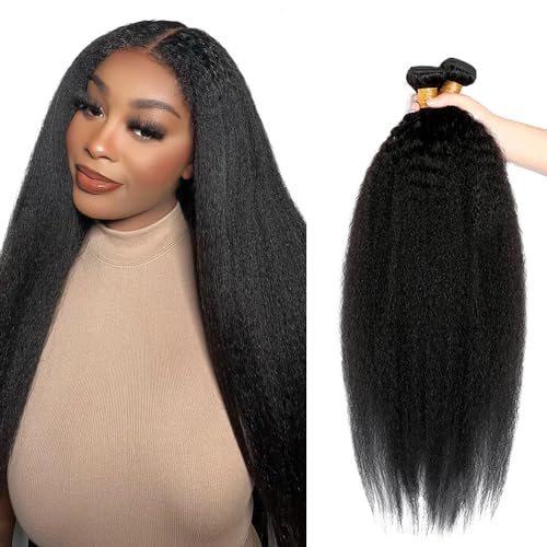 Kinky Straight Human Hair Bundles 18 20 22 Inch #1B Black