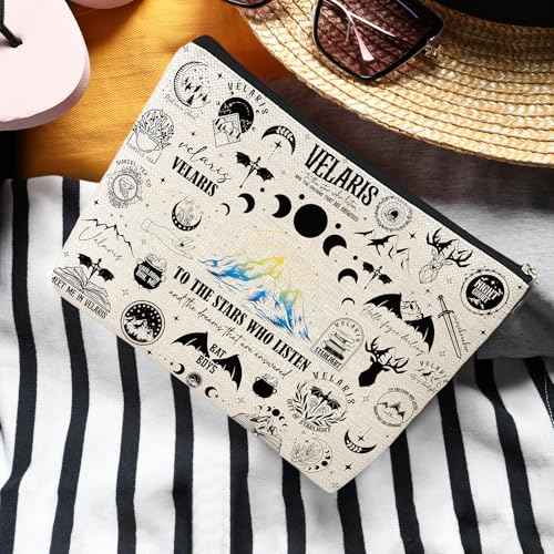 ACOTAR Gifts Makeup Bag - Reusable Organizer Bags Fantasy Birthday Gift for Girls Women Bookish Friend Novel Lover Fan Merch Cosmetic Pouch With Zipper Goth Night Moon Star Starry Print Case