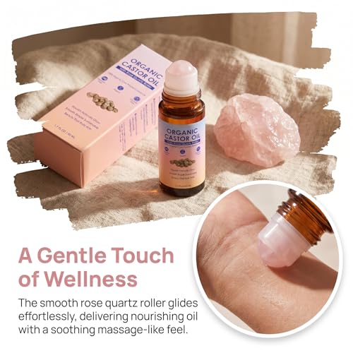 Organic Castor Oil with Rose Quartz Roller for Skin & Hair Care