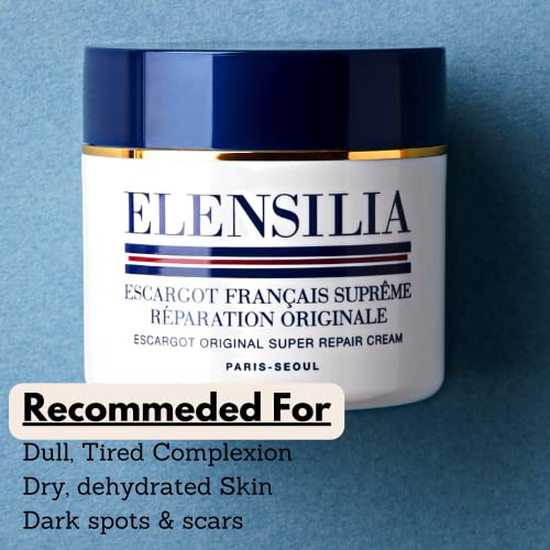 Elensilia (Pack of 2 Snail Mucin Super Repair Facial Cream I 100% Genuine French Sederma Snail Filtrate with Collagen, Ceramide, 8 Types of Hyaluronic Acids