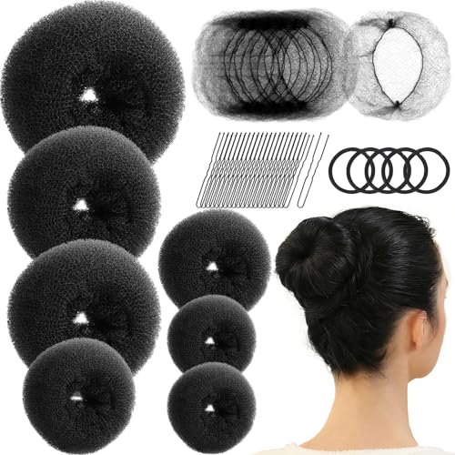 Hair Bun Maker Set - 7 Donuts, 10 Nets, 20 Pins & 5 Ties