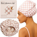 Kitsch Reusable Satin-Lined Flexi Shower Cap - Terracotta Checker