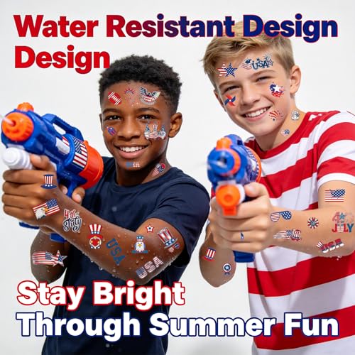4th of July Temporary Tattoos, 12-Sheet Patriotic Set