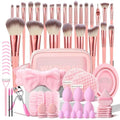 HGHDBT Pink Makeup Brushes Set - 70Pcs Professional Foundation & Eye Brush Kit in Case