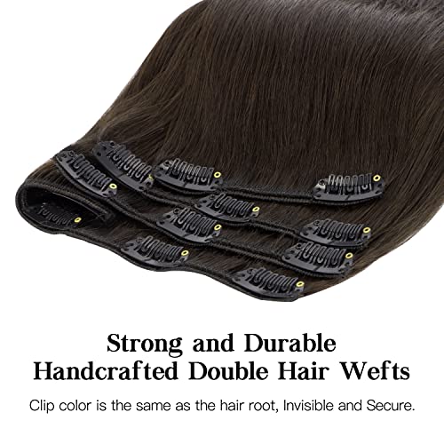 Remy Human Hair Clip-in Extensions, Dark Brown 120g, 18 Inch