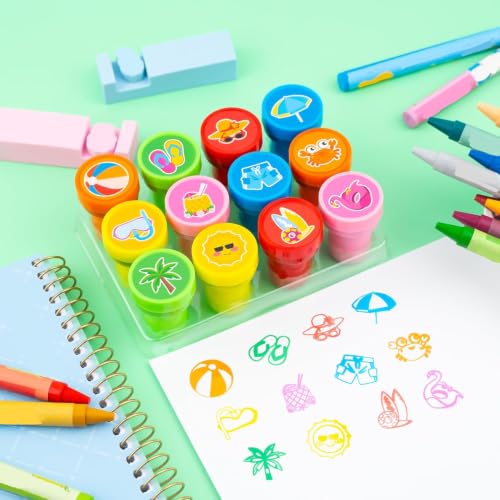 36PCS Beach Party Favors Set - 24 Temporary Tattoos & 12 Stamps