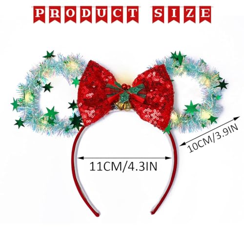 Catery Christmas Mouse Ears Headband Light up Headbands Mouse Ears Bow Hair Band Holiday Hair Accessories for Women Girls