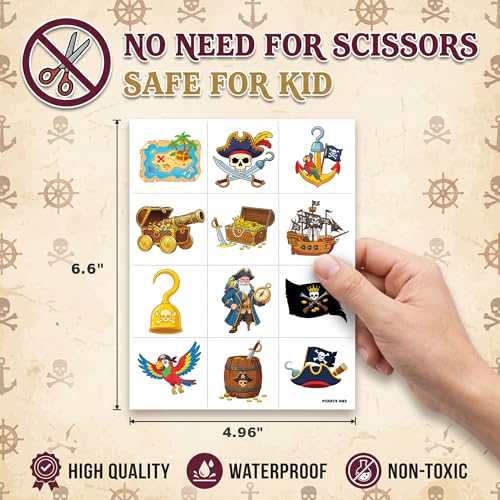 96 Pirate Temporary Tattoos for Kids Pre-Cut Party Favors