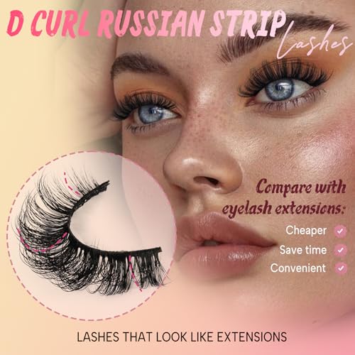Ahrikiss D Curl Russian Strip Lashes - 10 Pairs Fluffy 3D Volume Faux Mink