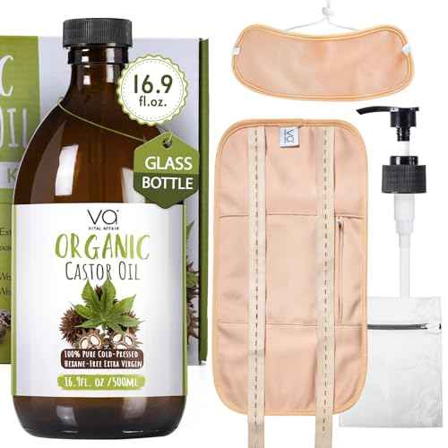Pure Castor Oil Organic Cold-Pressed Unrefined Glass Bottle with 100% Cotton Flannel Wrap ? Waist & Neck Castor Oil Packs Hexane-Free.