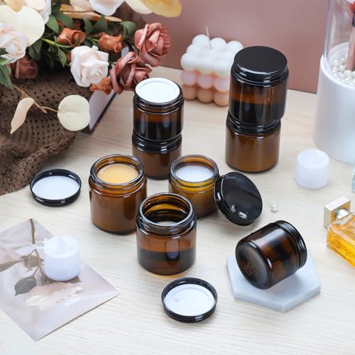24 Pack 1oz Amber Glass Jars with Lids for Cosmetics & Travel