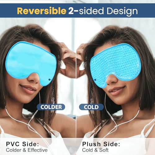 BeeVines XL Size Gel Eye Mask, 2 Pack Cooling Ice Masks for Puffy Eyes for Men & Women, Cold & Warm Compress for Post Surgery, Puffiness, Allergies, Sinuses & Migraines