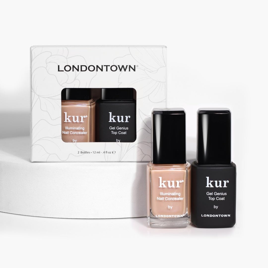 LONDONTOWN kur Go Bare Nail Conceal & Go Duo Set, Includes Go Bare Nail Illuminating Concealer & Gel Genius Top Coat, 2 Piece Set, 0.4 Fl Oz