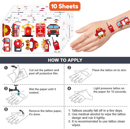 100 PCS Firetruck Temporary Tattoos for Kids
