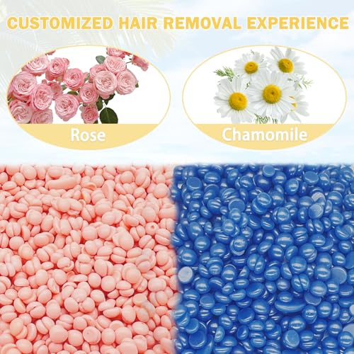 Wax Beads for Hair Removal - 5 * 100g/17.6 oz Wax Beads Waxing at Home for Sensitive Skin Women - Hard Wax Beads with 20 sticks, Bikini Brazilian Body Face Wax