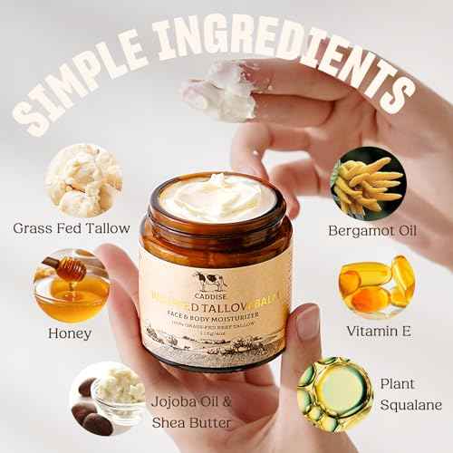 Whipped Beef Tallow for Skin ? 100% Grass-Fed Handmade Cream Moisturizer for Face & Body, Natural with Honey, Shea Butter, Jojoba Oil, Non-Greasy, Nourishing for Men, Women, Kids, 4 Oz