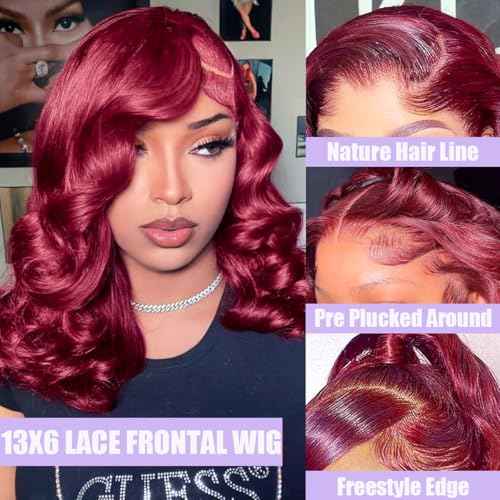 Burgundy Wig Human Hair 13x6 99j Burgundy Lace Front Wigs Human Hair Bob Wigs For Black Women Glueless Wigs Human Hair Pre Plucked Pre Cut 99j 13x6 Hd Transparent Lace Front Body Wave Wig 10 Inch